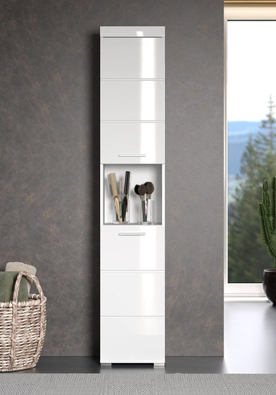 trendteam smart living - Hochschrank Badschrank - Bad - Amanda - Aufbaumaß (BxHxT) 37 x 190 x 31 cm - Farbe Weiß Hochglanz - 139310301