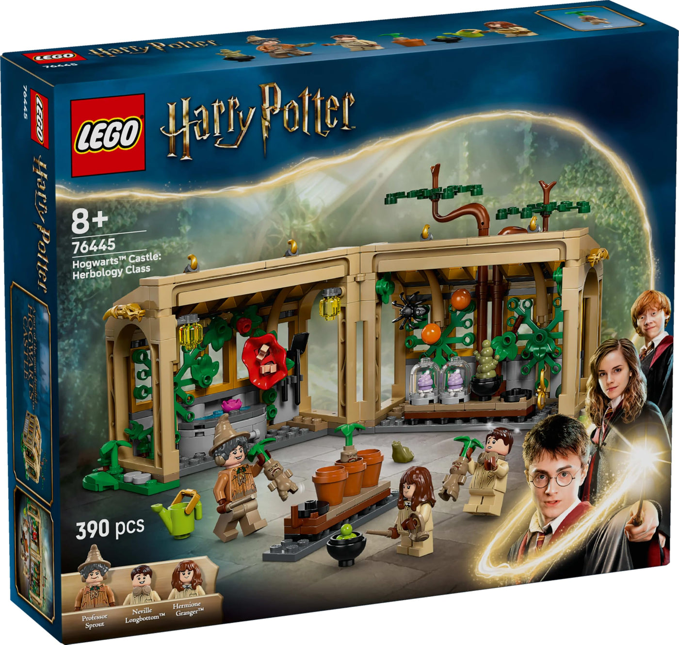 LEGO Harry Potter Schloss Hogwarts: Kräuterkundeunterricht – Spielset mit Neville Longbottom, Hermine Granger, Professor Sprout, 3 Alraunen und Gewächshaus – Geschenk für Kinder ab 8 Jahren – 76445