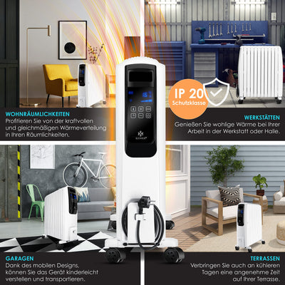 KESSER® 2500W Ölradiator mit WiFi App & Fernbedienung digitalem Display- elektrischer energiesparender Heizkörper mit 10 Rippen, Timer Zeitschaltuhr, 4 Heizstufen, Thermostat, Weiß