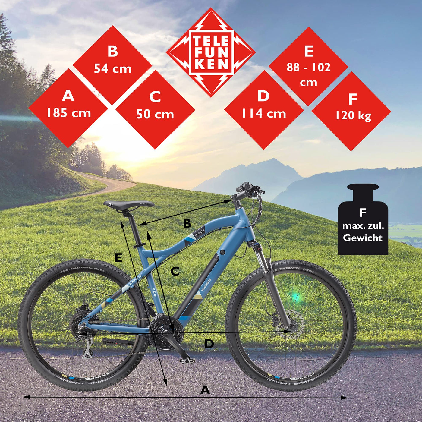 TELEFUNKEN E-Bike Mountainbike Elektrofahrrad Alu, 24 Gang Kettenschaltung - Pedelec MTB 27,5 Zoll, Hinterradmotor 250W, Scheibenbremsen, Fahrradschloss, Aufsteiger M922