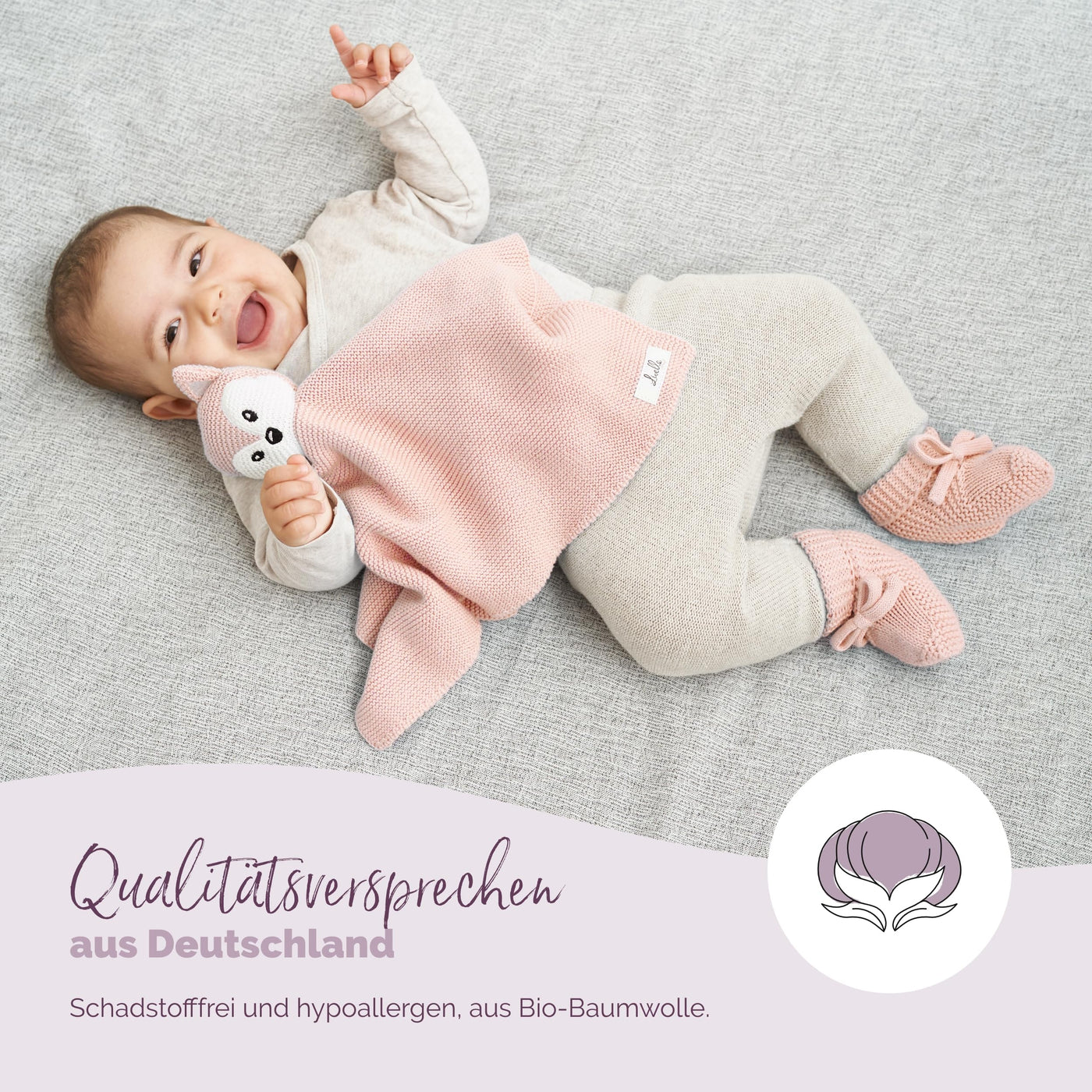 Livella Kuscheltuch „Fuchs“ mit Söckchen - Reine Bio-Baumwolle – Premium Schmusetuch, Kuscheldecke, Schmusedecke, Strickdecke - Samtweich & atmungsaktiv