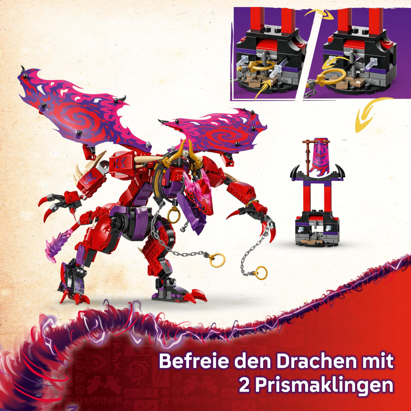 LEGO NINJAGO Chaosdrache Donnerzahn – Bewegliche Actionfigur mit 6 Minifiguren (Lloyd, NYA, Arin und Sora) – Kreatives Spielzeug zu Weihnachten für Kinder ab 8 Jahren – 71832
