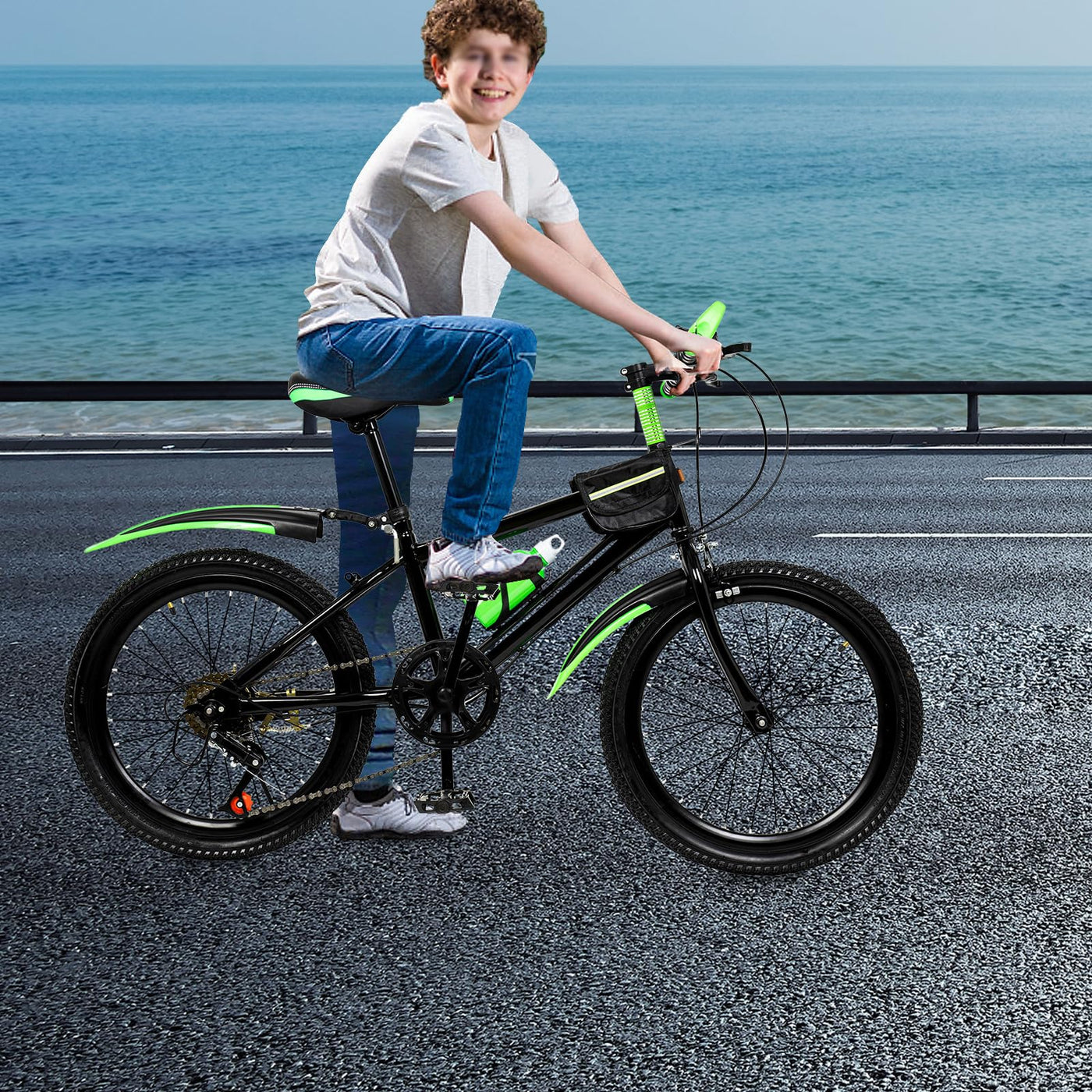 Hurrylying 20 Zoll Premium Mountainbike Kinder Mountainbike Gewicht 85 kg mit Glashalter und Getriebe Geeignet auf der Straße und auf den Bergen Grün