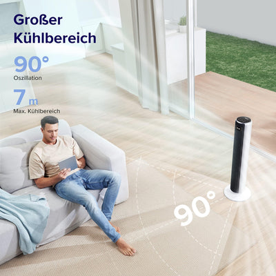 Levoit 28dB leiser Turmventilator mit Fortschrittlichem Schlafmodus,7m/s Ventilator mit Fernbedienung, 90° Oszillation Tower Fan, 4 Modi 5 Geschwindigkeiten, 12-Std-Timer, LED-Anzeige, Weiß