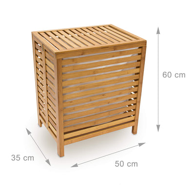 Relaxdays Wäschetruhe, Bambus, HxBxT: 60 x 50,5 x 35,5 cm, herausnehmbarer Wäschesack, Volumen 100 l, Wäschekorb, natur