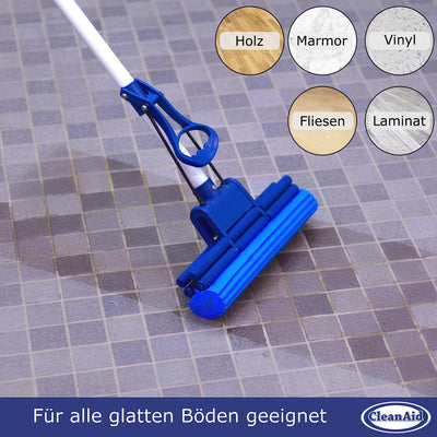 CleanAid OneTouch Easy Wischmopp, Bodenwischer, Wischer - besonders saugstark - PVA Schwamm und Teleskopstiel - Wischmopp mit Auswringfunktion, Tierhaarentferner, Schwamm, Bodenreinigung