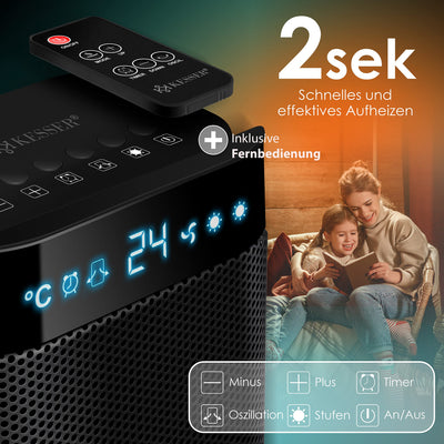 KESSER® - Heizlüfter mit Fernbedienung - 2000W Keramik Heizlüfter Heiztower 10-35°C energiesparend leise - Schnellheizer mit Oszillationsfunktion - 2 x Heizstufen - Timer - Heizung Heater