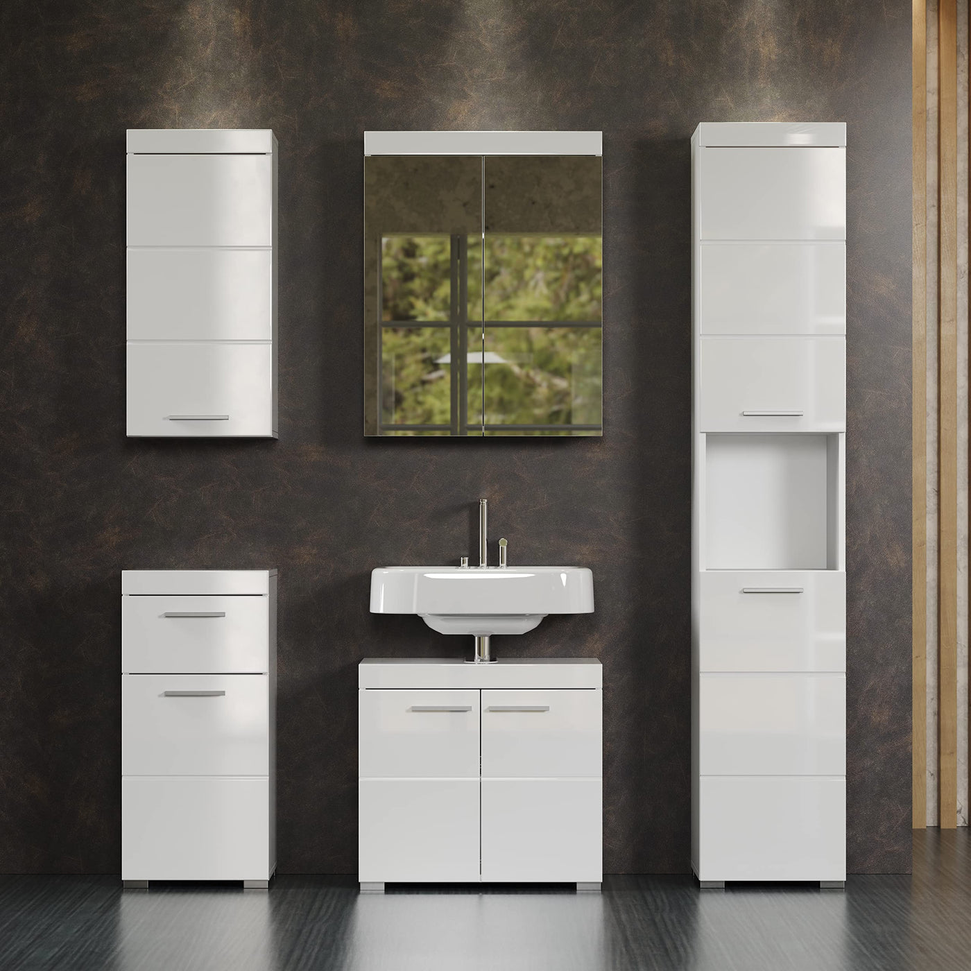 trendteam smart living - Hochschrank Badschrank - Bad - Amanda - Aufbaumaß (BxHxT) 37 x 190 x 31 cm - Farbe Weiß Hochglanz - 139310301
