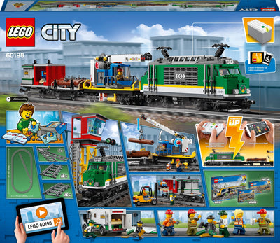 LEGO City Trains Güterzug - Zug Spielzeug, Gabelstapler, 32 Gleisstücke, Signalleuchten & 6 Minifiguren – Lokomotive Spielset für Kinder - Kreatives Geschenk für Jungen & Mädchen ab 6 Jahren - 60198