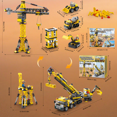 Charmofun Techink Kran Bauspielzeugsets, 854 Teile Klemmbausteine Technik ab 6-12 Jahre für Jungen, LKW-Kran&Turmkran, Variable 7 Technik Modellen, STEM Spielzeug Geschenke für Kinder