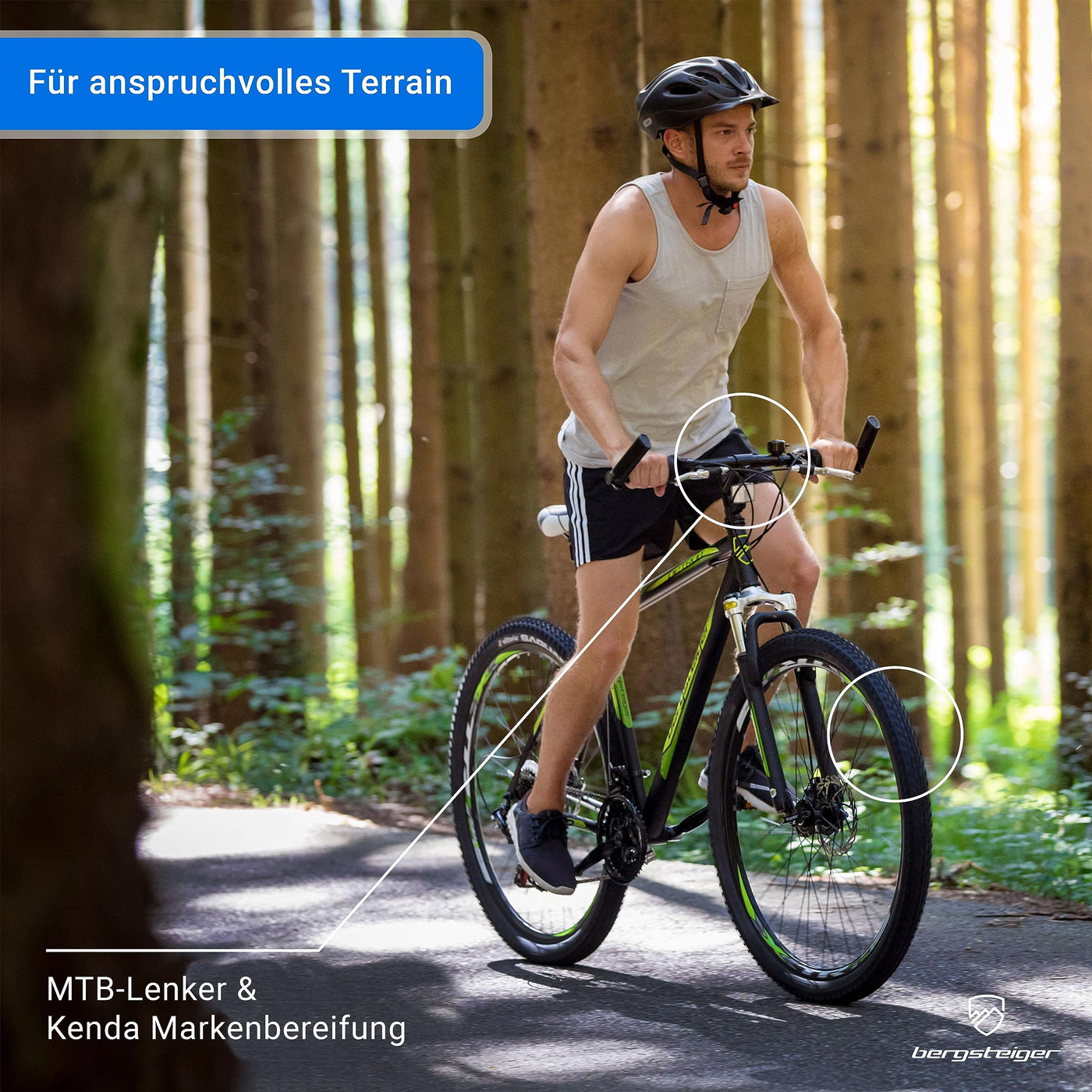 Bergsteiger Detroit 29 Zoll Mountainbike, geeignet ab 170 cm, Scheibenbremse, Shimano 21 Gang-Schaltung, Gabel-Federung mit Lockout-Funktion, Jungen-Fahrrad & Herren-Fahrrad