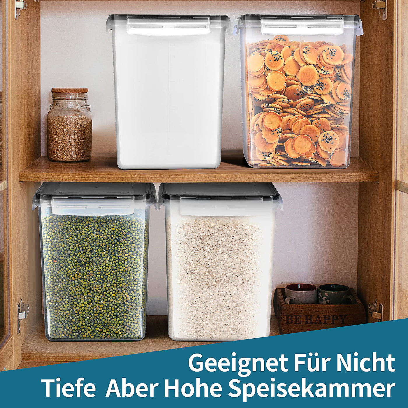 Surejoy 5,2L Groß Vorratsdosen mit Deckel Luftdicht 4er Set mit Kreidemarker und Etiketten, BPA Frei Plastik Aufbewahrungsbox Küche, Zucker Pasta Mehl Müsli Cornflakes Aufbewahrung Vorratsbehälter