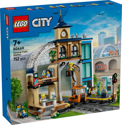 LEGO City Trains Hauptbahnhof - Wartungsfahrzeug-Spielzeug, funktionierendem Hublift, 2 Plattformen & 1 Gleisstück sowie 6 Minifiguren – Kreatives Geschenk für Jungen & Mädchen ab 7 Jahren - 60469