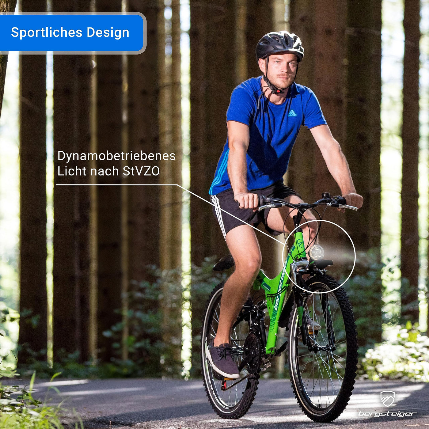 Bergsteiger Memphis 26 Zoll Mountainbike, geeignet ab 150 cm, Dynamo-Licht, StVZO, 21 Gang-Schaltung, Vollfederung, Jungen-Fahrrad & Herren-Fahrrad