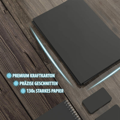 100 Stück Schwarz TONZEICHENpapier A4 – 130g stark – Schwarze Blätter – Bastel Bogen - Vollschwarz – Stabiles Zeichenpapier, Pappe zum Basteln, Zeichenkarton - DIY - Kreativ Zubehör für Fotoalben