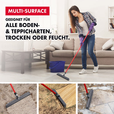 Tyroler Silikon Besen & Bodenabzieher | Kehrbesen-Kopf aus 100% Silikon 41 cm | Besen mit Stiel und 140 cm Anti-Rost-Griff | Silikonbesen mit Stiel | Gummibesen mit Stiel | Gummibesen Tierhaare