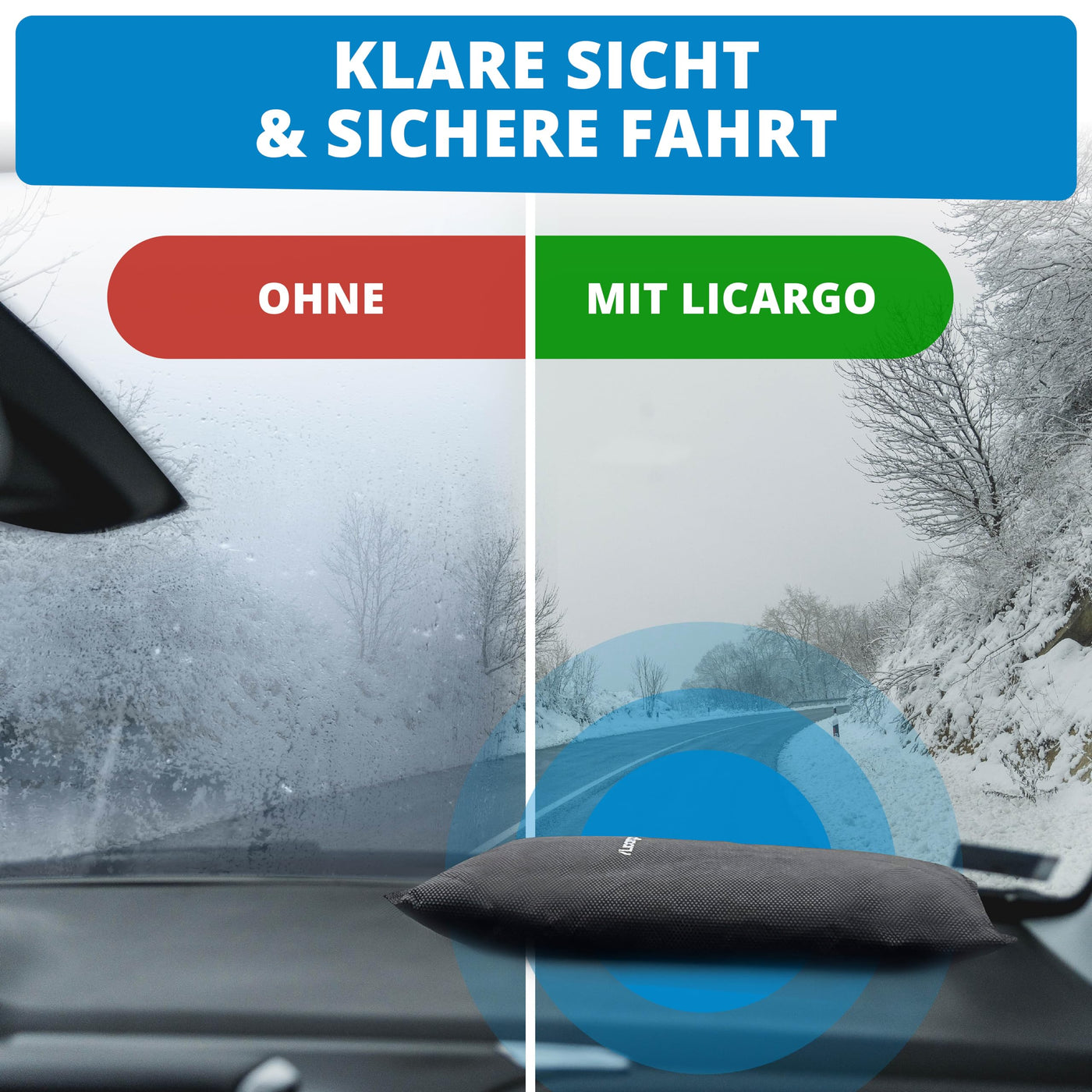 LICARGO 2x Luftentfeuchter (1kg) - Auto Entfeuchter gegen beschlagene Autoscheiben - wiederverwendbarer Innenraum Luftentfeuchter, Feuchtigkeitskissen für Auto