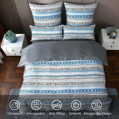 MILDLY Satin Bettwäsche 135x200 Baumwolle, Boho Bettwäsche-Sets mit Reißverschluss öKotex Zertifiziert Enthält 1 Bettbezug 135x200 und 1 Kissenbezüge 80x80, Boho