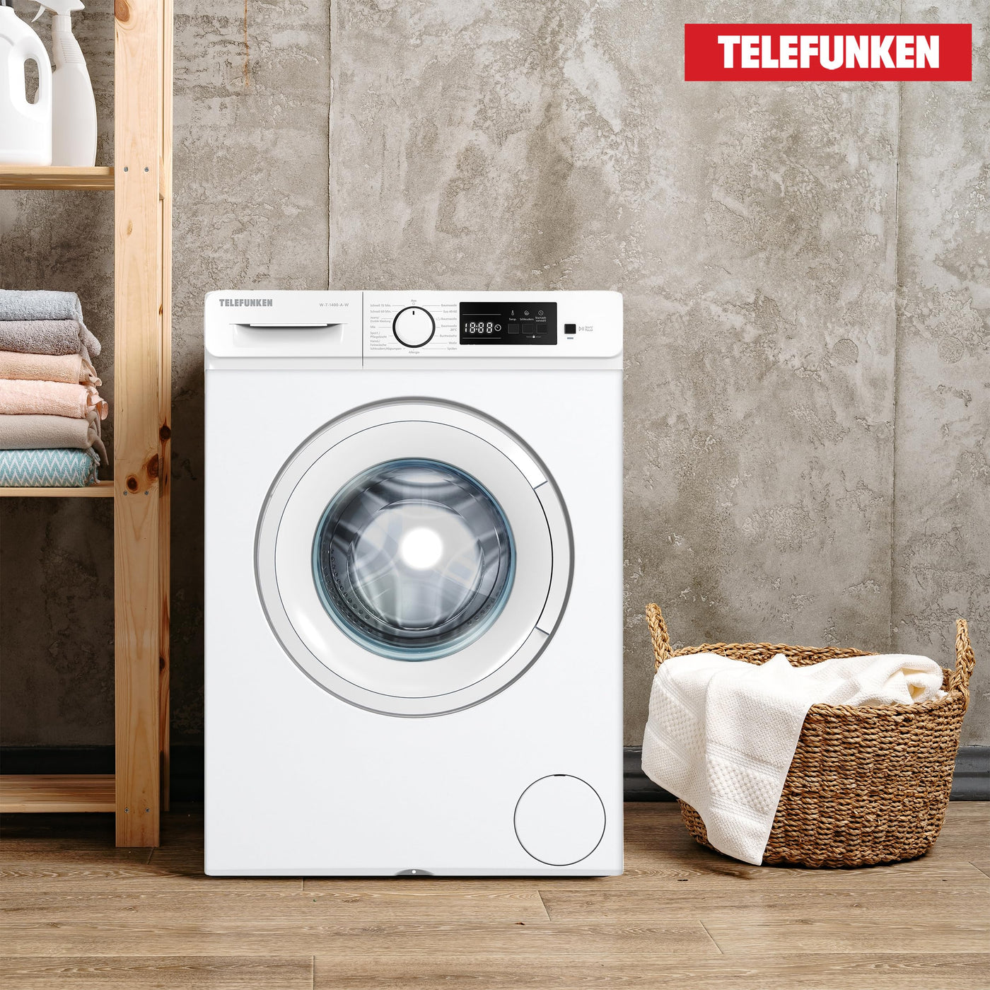 Telefunken Waschmaschine 7kg | 1400 U/Min. | Inverter Motor - Leise & Effizient | Aquastop - Schutz vor Wasserschäden | Schontrommel | Washing Machine mit 15 Programmen | EEK A | W-7-1400-A-W weiß