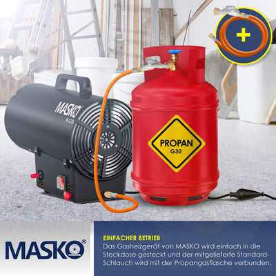Masko® Gasheizgebläse Gasheizer Heizkanone Gasheizstrahler 15 KW Bauheizer Gas Heizgerät heizstrahler Heißluftgenerator inkl. Gasschlauch & Druckminderer Heizgebläse für handelsübliche Gasflaschen