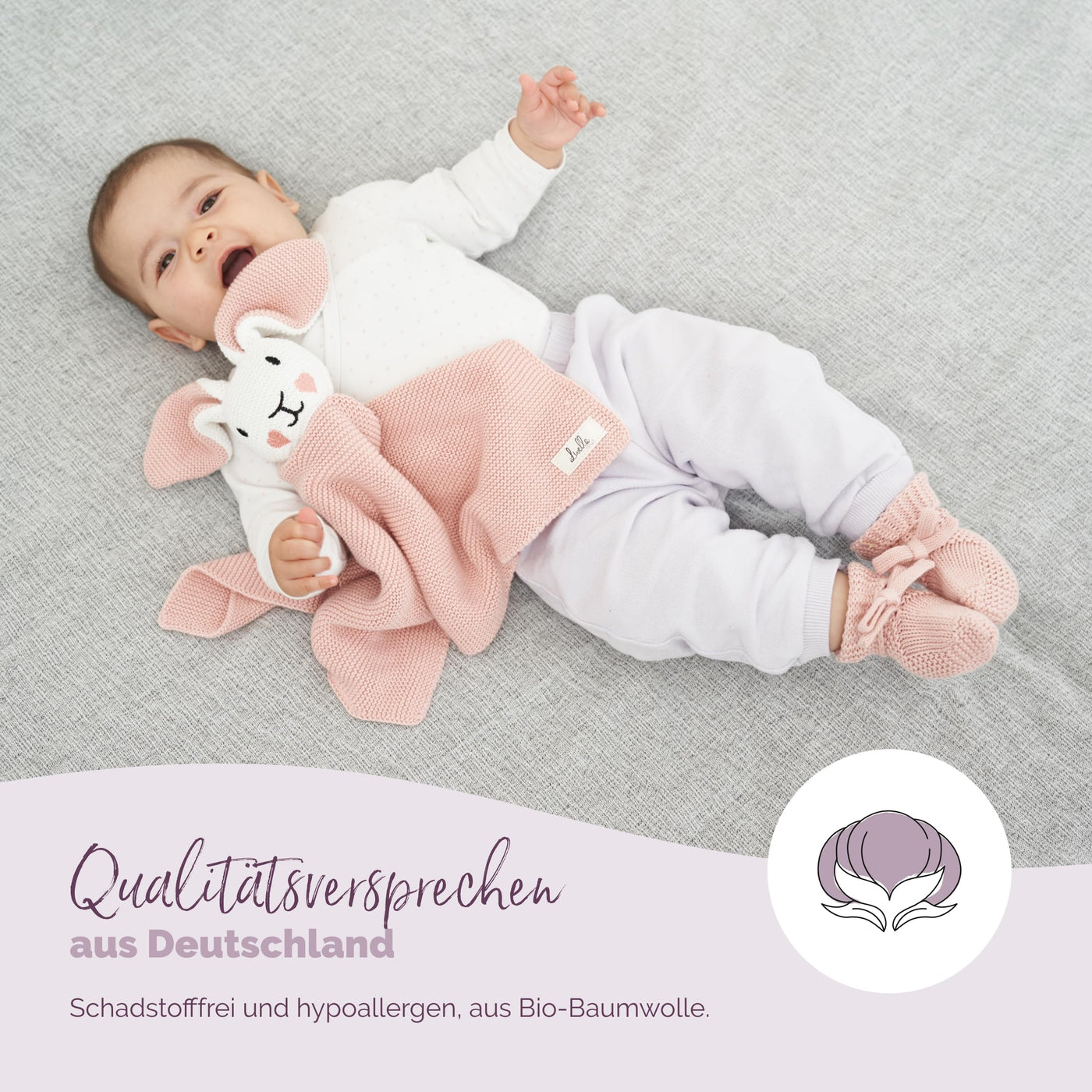 Livella Kuscheltuch „Hase“ mit Söckchen - Reine Bio-Baumwolle – Premium Schmusetuch, Kuscheldecke, Schmusedecke, Strickdecke - Samtweich & atmungsaktiv - Oeko-TEX® Standard 100 und GOTS Zertifiziert
