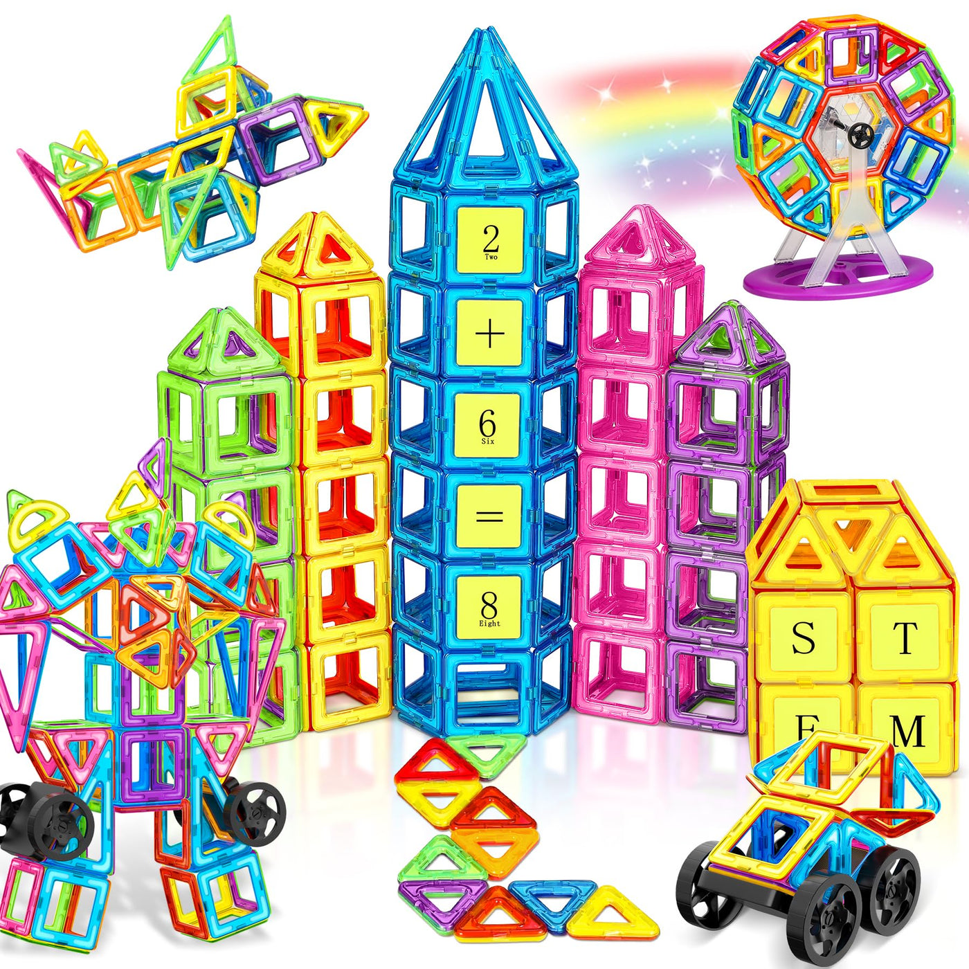 COOLJOYA Magnetische Bausteine 120 Teile Konstruktion, Magnetbausteine Magnetspielzeug Magnete Kinder, Magnetbausteine Kinder Magnetspiel für Geschenk ab 3 4 5 6 7 8 Jahre Junge Mädchen