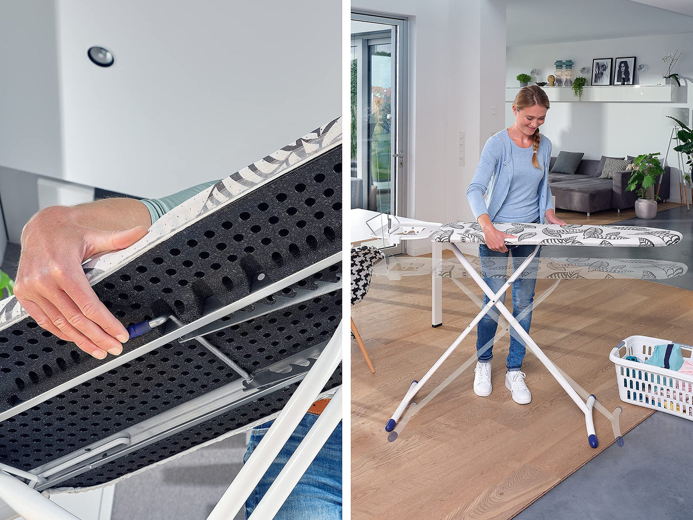 Leifheit Bügelbrett Air Board Express L Solid ideal für eine Dampfstation, Bügeltisch mit Baumwollbezug, Dampfbügelbrett mit ultraleichter Bügelfläche