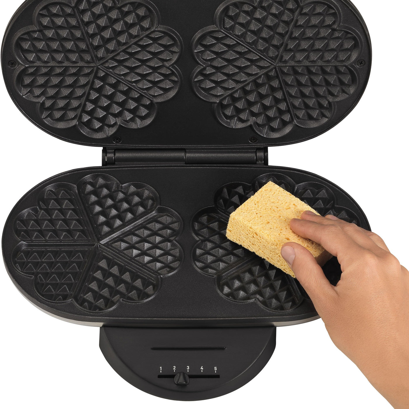 Tefal Doppel-Herzwaffeleisen WM311D, Stufenloser Temperaturregler für Bräunung nach Wunsch, Antihaftbeschichtete Platten, Teigauffang-Vorrichtung, 1200W,‎ 37 x 11.4 x 28.5 cm