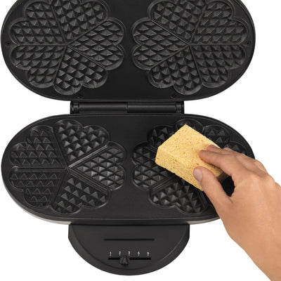 Tefal Doppel-Herzwaffeleisen WM311D, Stufenloser Temperaturregler für Bräunung nach Wunsch, Antihaftbeschichtete Platten, Teigauffang-Vorrichtung, 1200W,‎ 37 x 11.4 x 28.5 cm
