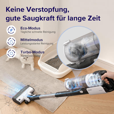 Levoit Akku Staubsauger mit Tierhaardüse, Anti-Haar-Verwicklung, max 50min Laufzeit, 4-in-1 Kabelloser Akkustaubsauger mit 99,9% Filterleistung, Beutelloser Akkusauger für Teppich Hartböden und Auto