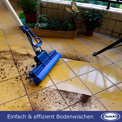 CleanAid OneTouch Easy Wischmopp, Bodenwischer, Wischer - besonders saugstark - PVA Schwamm und Teleskopstiel - Wischmopp mit Auswringfunktion, Tierhaarentferner, Schwamm, Bodenreinigung