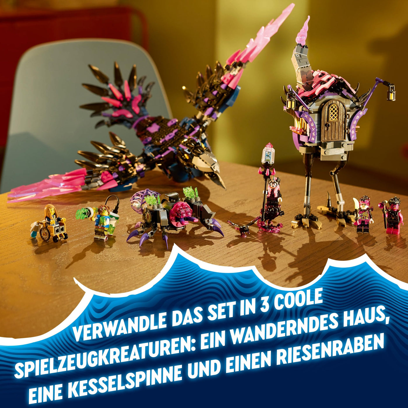 LEGO DREAMZzz 3-in-1 Der Mitternachtsrabe der Nimmerhexe, Spielset für Jungen und Mädchen ab 9 Jahren, mit Tierfigur, Fantasy-Hütte zum Umbauen in EIN Haus, eine Spinne oder einen Vogel 71478