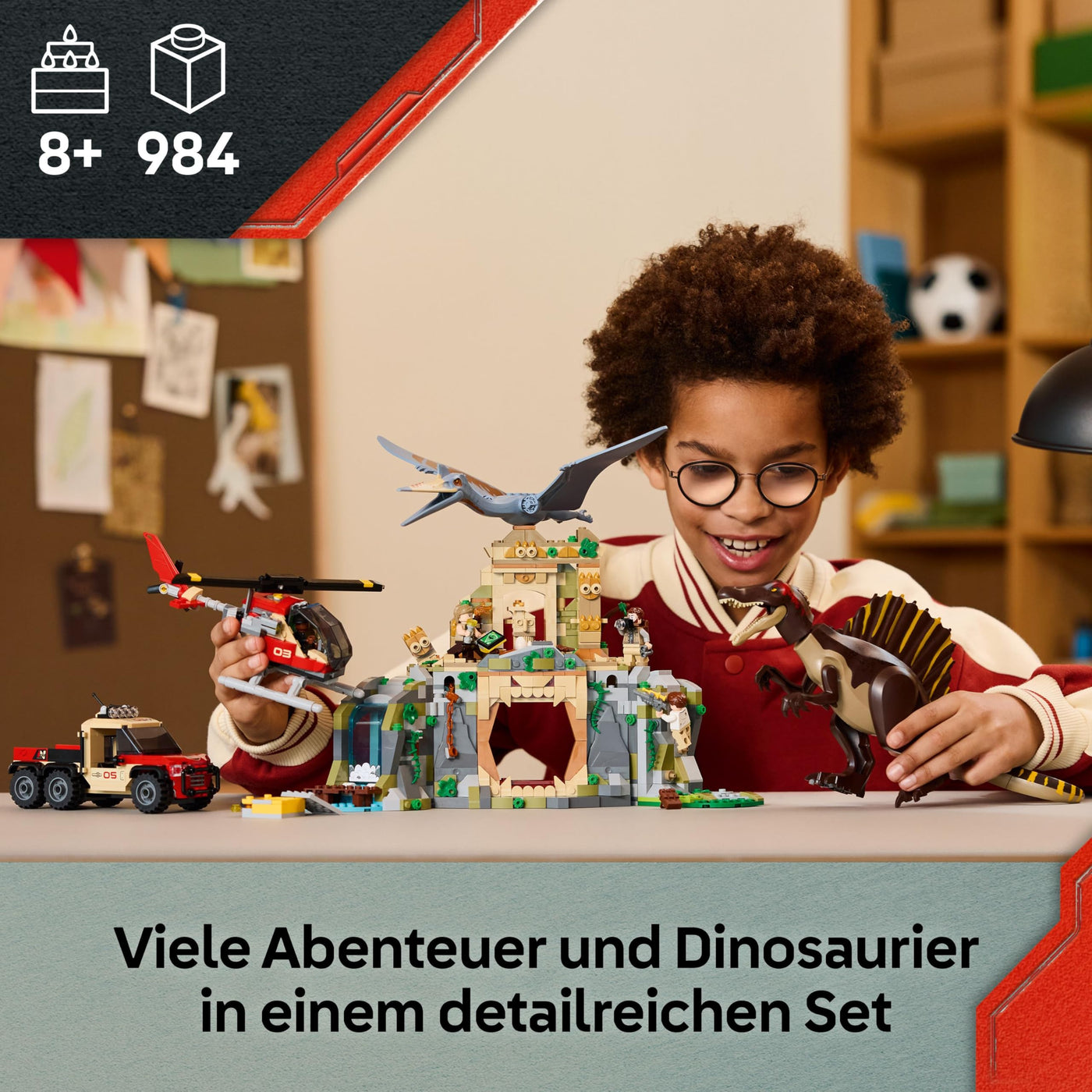 LEGO Jurassic World Spinosaurier & Quetzalcoatlus: Hubschrauber-Einsatz – 2 Spielzeug-Dinosaurier, Hubschrauber, LKW und 4 Minifiguren – Geschenk für Jungen und Mädchen ab 8 Jahren – 76976