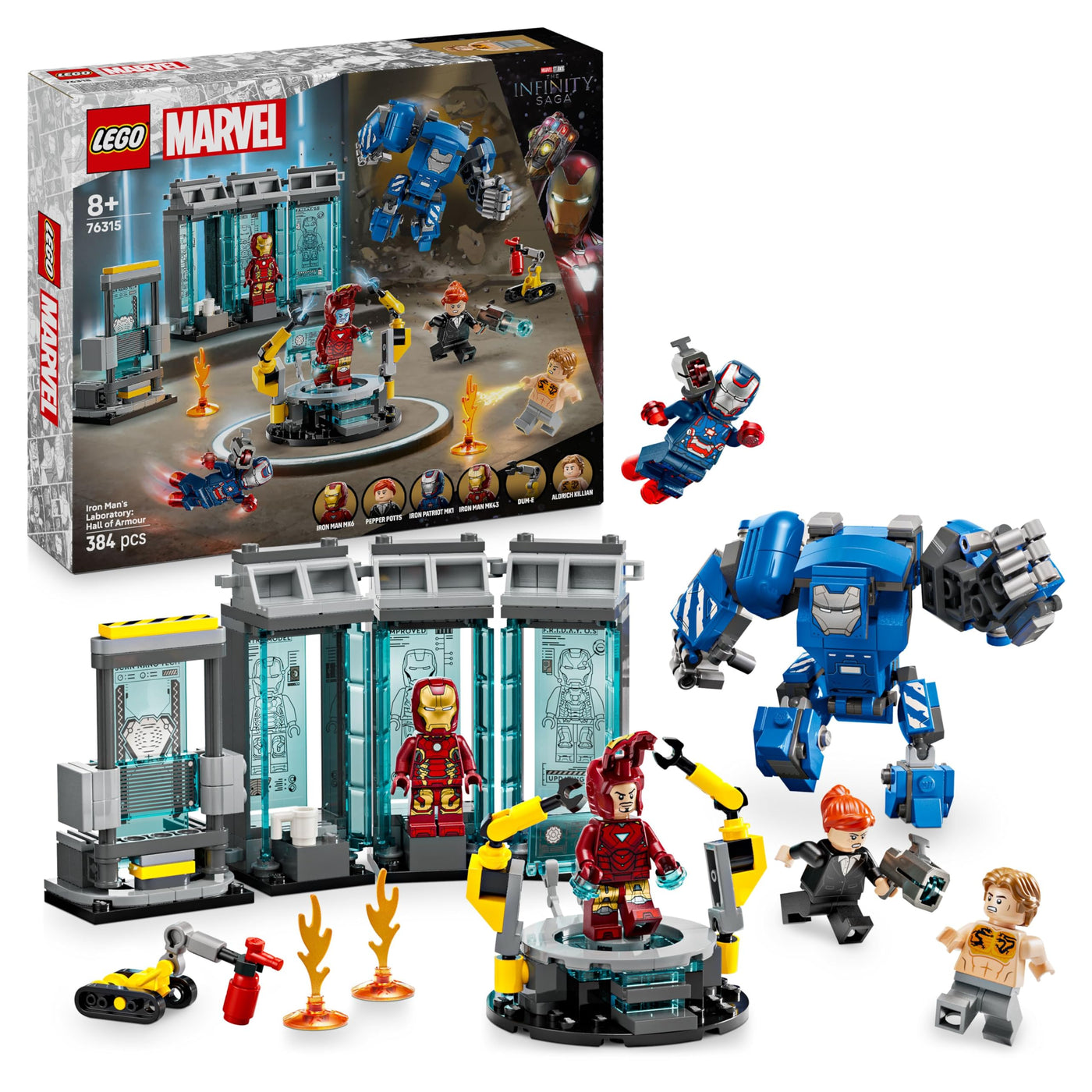 LEGO Marvel Iron Mans Labor: Halle der Rüstungen - Superhelden Spielzeug mit Einer Mech Figur, 5 Minifiguren inkl. Aldrich Killian - Avengers Geschenk für Jungen und Mädchen ab 8 Jahren 76315