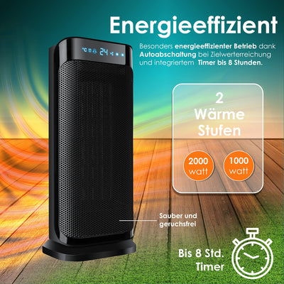 KESSER® - Heizlüfter mit Fernbedienung - 2000W Keramik Heizlüfter Heiztower 10-35°C energiesparend leise - Schnellheizer mit Oszillationsfunktion - 2 x Heizstufen - Timer - Heizung Heater
