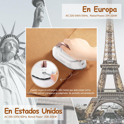 Newbealer Mini Reisebügeleisen mit umschaltbarer Spannung-220V/120V, Kompaktes Bügeleisen für Kleidung (kein Dampf), Keramikfläche, 150 °C Heißpress mit Sprühflasche, Beutel und Silikonständer