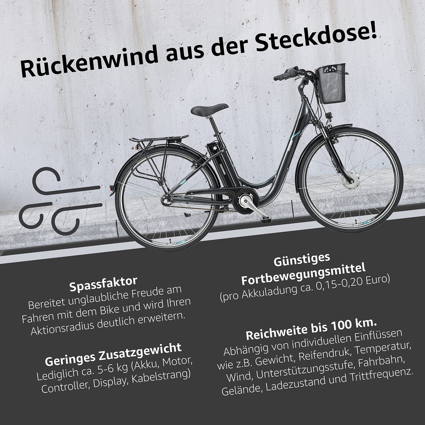 TELEFUNKEN E-Bike Damen 28 Zoll Elektrofahrrad 3-Gang Shimano Nabenschaltung + Rücktritt, Pedelec Citybike mit Fahrradkorb/Fahrradschloss, Frontmotor 250W /10,4Ah / 36V Sitzrohrakku, RC830