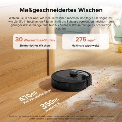 roborock Q8 Max Saugroboter mit DuoRoller-Bürste, 5500Pa Saugkraft, 470mL Staubbehälter, 350mL Wassertank, Staubsauger Wischroboter PreciSense-LiDAR-Navigation (Schwarz)