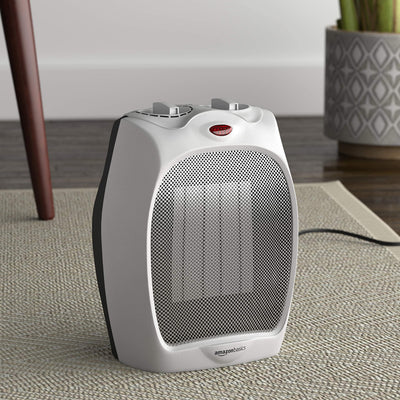 Amazon Basics - Keramik-Standheizung, 1500 W, mit verstellbarem Thermostat - Silberfarben