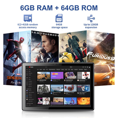Tibuta Tablet 10 Zoll Android 14 5000mAh Quad-Core 6(2+4) GB RAM+64GB Tablet PC mit WiFi 6 2.4G/5G Bluetooth 5.0 1280 * 800 FHD Dual Kamera mit Hülle und Schutzfolie 2025 (Grau)