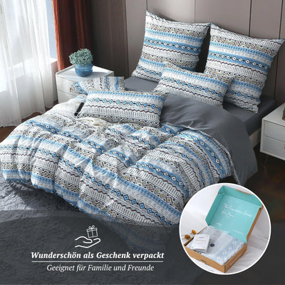 MILDLY Satin Bettwäsche 135x200 Baumwolle, Boho Bettwäsche-Sets mit Reißverschluss öKotex Zertifiziert Enthält 1 Bettbezug 135x200 und 1 Kissenbezüge 80x80, Boho