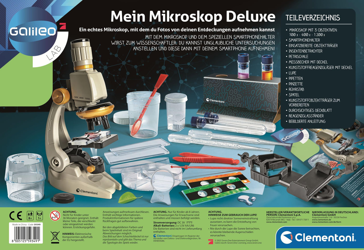 Galileo Lab Mein Mikroskop Deluxe - Experimentierkasten mit echtem Mikroskop & Smartphone-Halter, für Kinder ab 8 Jahren - 59349 von Clementoni