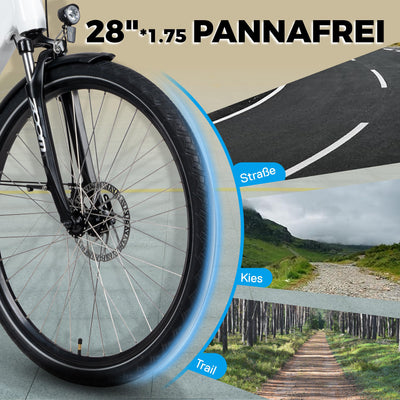 SAXXX E Bike Damen 28 Zoll Tiefeinsteiger mit 36V 13Ah Akku, Elektro Fahrrad Erwachsene mit Scheibenbremse, 7 Gang Kettenschaltung Pedelec mit Federgabel, Gepäckträger für Damen/Frauen Herren/Männer