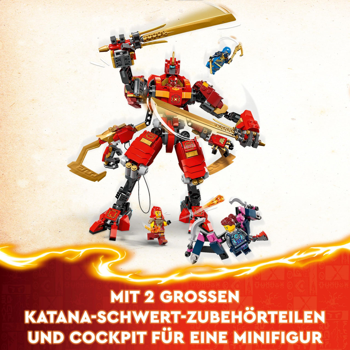 LEGO NINJAGO Kais Ninja-Kletter-Mech Set, Ninja-Spielzeug mit baubarer Actionfigur und 4 Mini-Figuren, Abenteuer-Set für Kinder, Geschenk zum Geburtstag für 9-jährige Jungs und Mädchen 71812