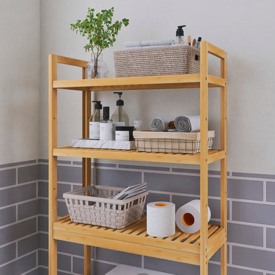 SMIBUY Toilettenregal, WC Regal aus Bambus, 3-stöckiges Verstellbar Waschmaschinenregal, Badezimmerregal, platzsparend, einfache Montage, Natur