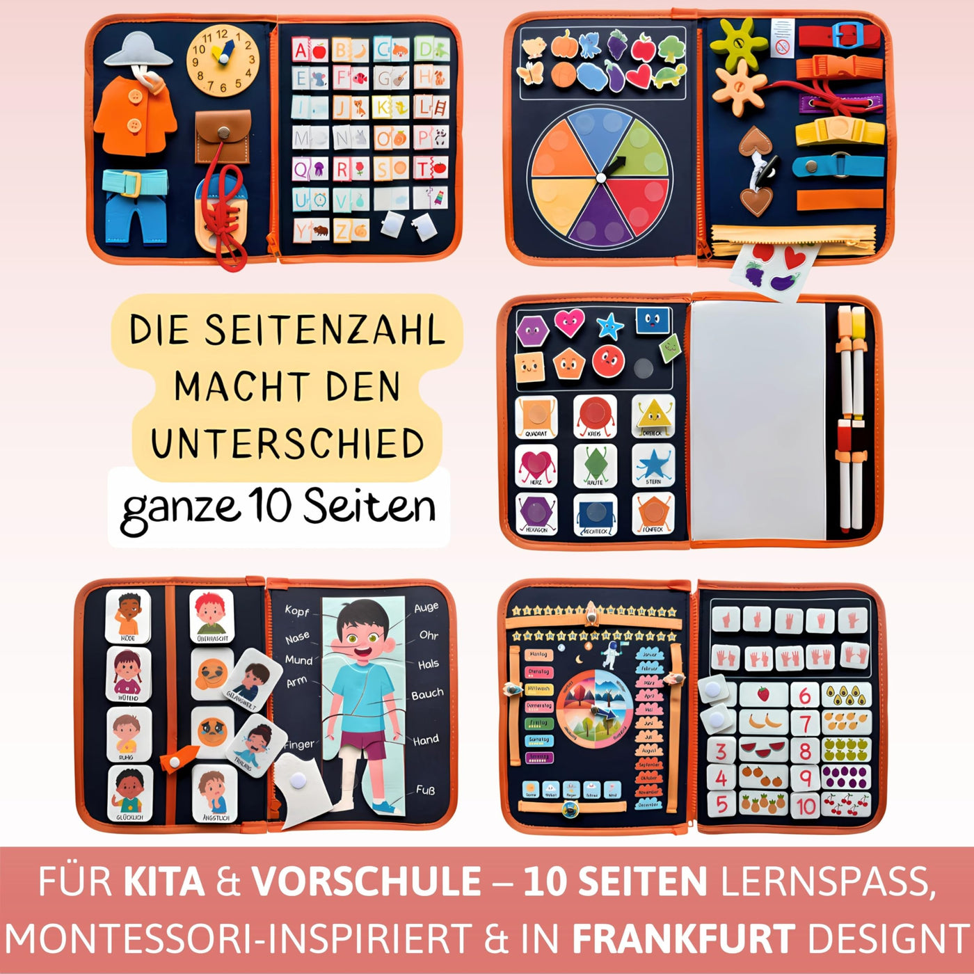 Lion’s Collection® Busy Board Deutsch mit Reisetasche & Montessori Buch – Quiet Book & Busy Book für Kleinkinder ab 3 Jahre – Activity Board, Motorikbuch & Lernbuch – Reisespielzeug Auto & Flugzeug
