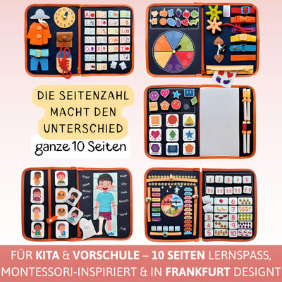 Lion’s Collection® Busy Board Deutsch mit Reisetasche & Montessori Buch – Quiet Book & Busy Book für Kleinkinder ab 3 Jahre – Activity Board, Motorikbuch & Lernbuch – Reisespielzeug Auto & Flugzeug