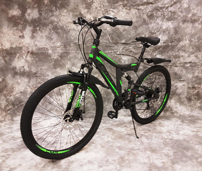 Generisch 26 Zoll MTB Blackrider Vollgefedert 21-Gang Kettenschaltung mit Scheibenbremsen NEU 2638-SCHWARZ-GRÜN Bitte BEACHTEN AB 155 cm KÖPERGRÖSSE GEEIGNET !!!!!!!