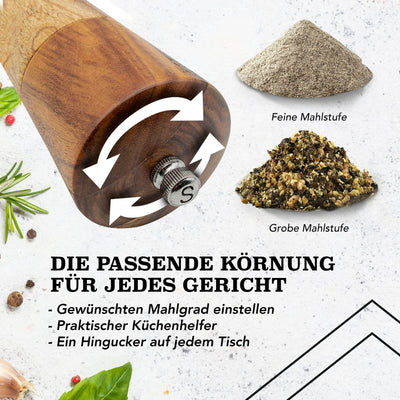 Schwarzwald Spirit Salz und Pfeffermühle Holz Klein (16,5 cm) - 2er Set mit Pfeffer und Salzmühle - Gewürzmühle mit Keramikmahlwerk inkl. Reinigungspinsel, Rezeptbuch - Küchenhelfer Geschenkidee