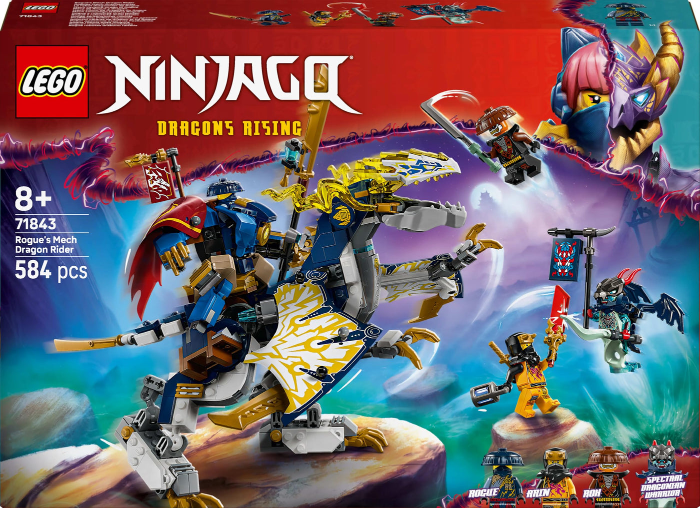 LEGO NINJAGO Rogues Mech-Drachenreiter - Ninja-Spielzeug mit Drachen, 4 Minifiguren und Ausrüstung - Geschenkidee für Jungen und Fans von Aufstieg der Drachen ab 8 Jahren - 71843